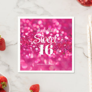 Hot Pink Glitzer Glam Sweet 16 Geburtstag Serviette