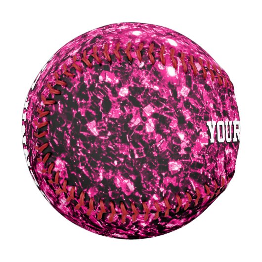 Hot-Pink-Glitzer Glitzern Ihr Name Team Baseball (Vorderseite Links)