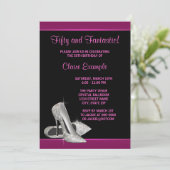 Hot Pink Glitzer High Heels Frauen 50. Brithday Einladung (Stehend Vorderseite)