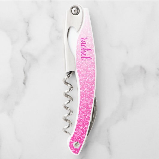 Hot Pink Glitzer Kellnermesser (Vorderseite)