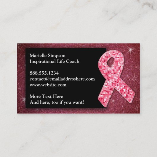 Hot Pink Glitzer Life Coach Survivor Brustkrebs Visitenkarte (Rückseite)