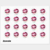 Hot Pink Glitzer Lippen auf Satin White - Tester Runder Aufkleber (Blatt)