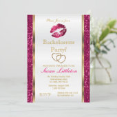 Hot Pink Glitzer Lippen Junggeselinnen-Abschied 2 Einladung (Stehend Vorderseite)