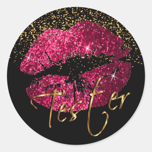 Hot Pink Glitzer Lips 3 - Tester Runder Aufkleber (Vorderseite)