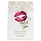 Hot Pink Glitzer Lipstick auf Weiß - Danke Mittlere Geschenktüte (Rückseite)