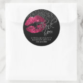 Hot Pink Glitzer Lipstick 💋 Silber Vielen Dank Runder Aufkleber (Tasche)
