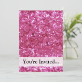 Hot Pink Glitzer Look Einladung (Stehend Vorderseite)