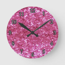 Hot Pink Glitzer Look Runde Wanduhr