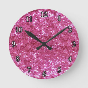 Hot Pink Glitzer Look Runde Wanduhr