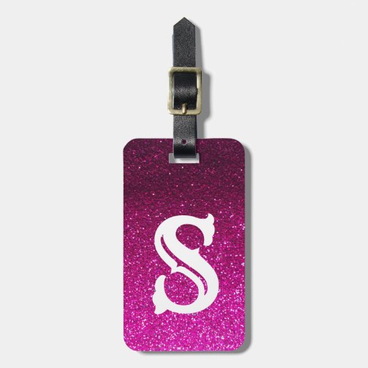 Hot Pink Glitzer Ombre Glitzern Glam Monogram Gepäckanhänger (Vorderseite vertikal)