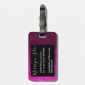Hot Pink Glitzer Ombre Glitzern Glam Monogram Gepäckanhänger (Rückseite vertikal)