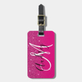 Hot Pink Glitzer Ombre Personalisiert Monogram Gepäckanhänger (Vorderseite vertikal)