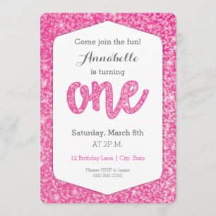 Hot Pink Glitzer "One" Erste Geburtstagskarte Einladung