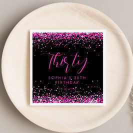 Hot Pink Glitzer Personalisiert Geburtstagsparty Serviette