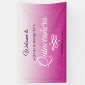 Hot Pink Glitzer Quinceañera 15. Geburtstag Willko Banner (Vertikal)