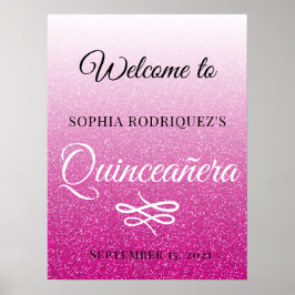 Hot Pink Glitzer Quinceañera 15. Geburtstag Willko Poster