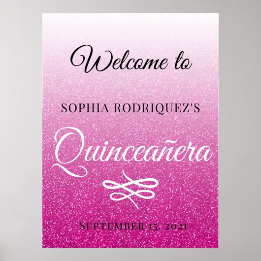 Hot Pink Glitzer Quinceañera 15. Geburtstag Willko Poster (Vorne)