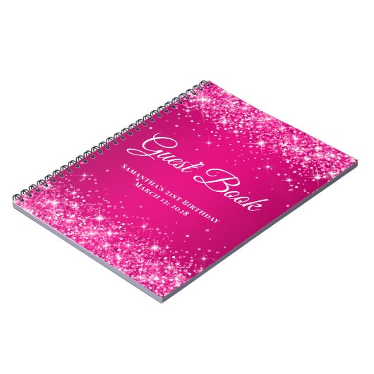 Hot Pink Glitzer Raspberry Ombre Birthday Guest Notizblock (Linke Seite)
