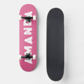 Hot Pink Glitzer Skateboard personalisierter Name (Vorderseite)