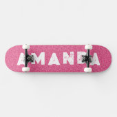 Hot Pink Glitzer Skateboard personalisierter Name (Horizontal)