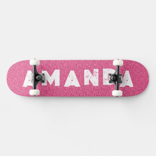 Hot Pink Glitzer Skateboard personalisierter Name (Horizontal)