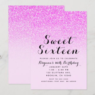 Hot Pink Glitzer Sparkle Glam Sweet 16 Party Einladung