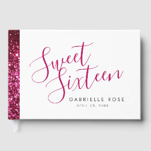 Hot Pink Glitzer Stripe Modern Sweet 16 Gästebuch