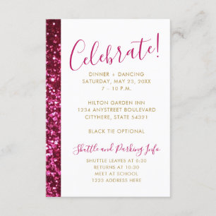 Hot Pink Glitzer Stripe Moderne Mitzvah Empfang Begleitkarte