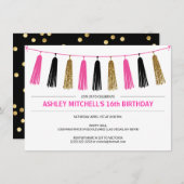HOT Pink Glitzer Tassels Girl BIRTHDAY PARTY Einladung (Vorne/Hinten)