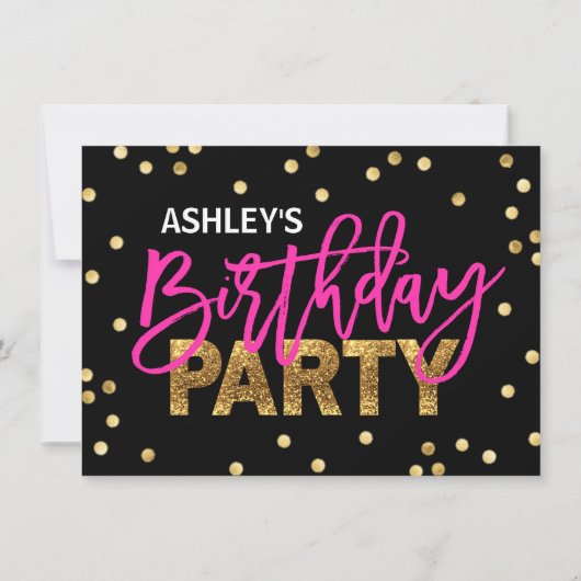 HOT Pink Glitzer Tassels Girl BIRTHDAY PARTY Einladung (Rückseite)