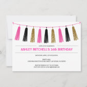 HOT Pink Glitzer Tassels Girl BIRTHDAY PARTY Einladung (Vorderseite)