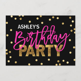 HOT Pink Glitzer Tassels Girl BIRTHDAY PARTY Einladung