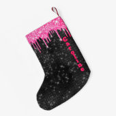 Hot Pink Glitzer Tropfen Black Sparkle Individuell Kleiner Weihnachtsstrumpf (Rückseite (Hängend))