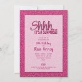 Hot Pink Glitzer ÜBERRASCHUNG Geburtstag Einladung (Vorderseite)