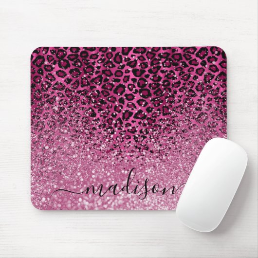 Hot Pink Glitzer und Leopard-Muster - Persönlich g Mousepad (Mit Mouse)