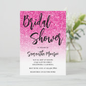 Hot Pink Glitzer Weißes Brautparty Einladung (Stehend Vorderseite)