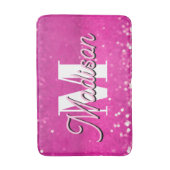 Hot Pink Glitzern Bokeh Monogram Badematte (Vorderseite Vertikal)
