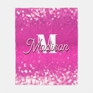 Hot Pink Glitzern Bokeh Monogram Fleecedecke