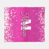 Hot Pink Glitzern Bokeh Monogram Fleecedecke (Vorderseite (Horizontal))