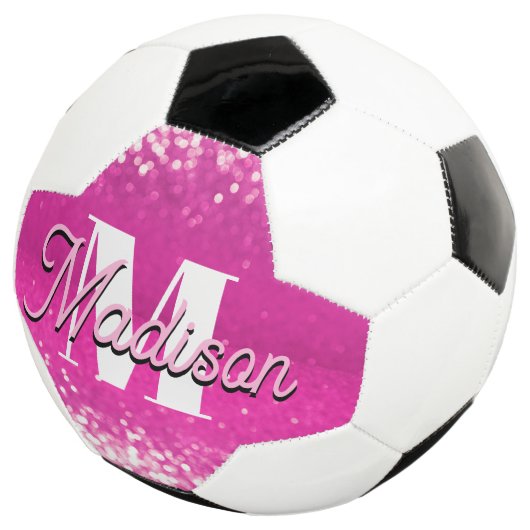 Hot Pink Glitzern Bokeh Monogram Fußball (Dreiviertel)