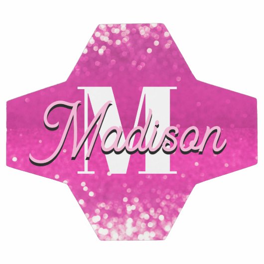 Hot Pink Glitzern Bokeh Monogram Fußball (Flach)