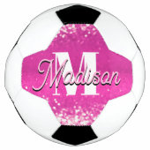 Hot Pink Glitzern Bokeh Monogram Fußball (Vorderseite)