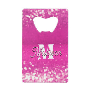 Hot Pink Glitzern Bokeh Monogram Geldbeutel Flaschenöffner