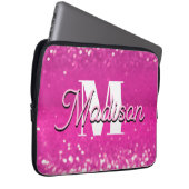 Hot Pink Glitzern Bokeh Monogram Laptopschutzhülle (Vorne Rechts)
