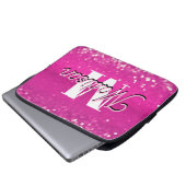Hot Pink Glitzern Bokeh Monogram Laptopschutzhülle (Vorne Knopf)