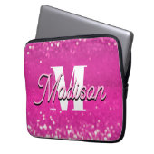 Hot Pink Glitzern Bokeh Monogram Laptopschutzhülle (Vorderseite Links)
