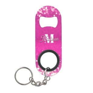 Hot Pink Glitzern Bokeh Monogram Mini Flaschenöffner