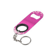 Hot Pink Glitzern Bokeh Monogram Mini Flaschenöffner (Rückseite Schrägansicht)