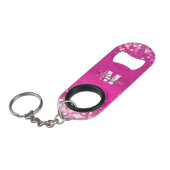Hot Pink Glitzern Bokeh Monogram Mini Flaschenöffner (Vorderseite Schrägansicht)
