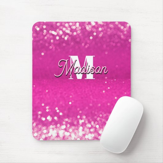 Hot Pink Glitzern Bokeh Monogram Mousepad (Mit Mouse)